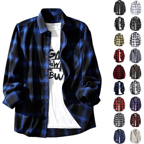 Amazon.com: Dark Blue Flannel Plaid Shirts for Men,Big and